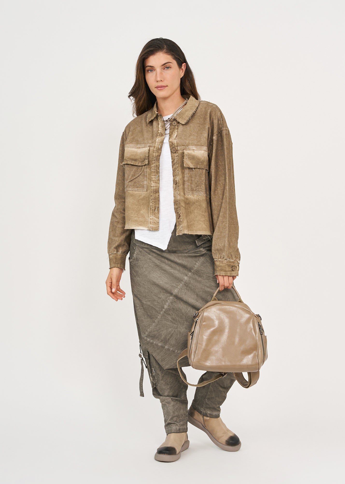 ג'קט חולצה בצביעת ווש חום