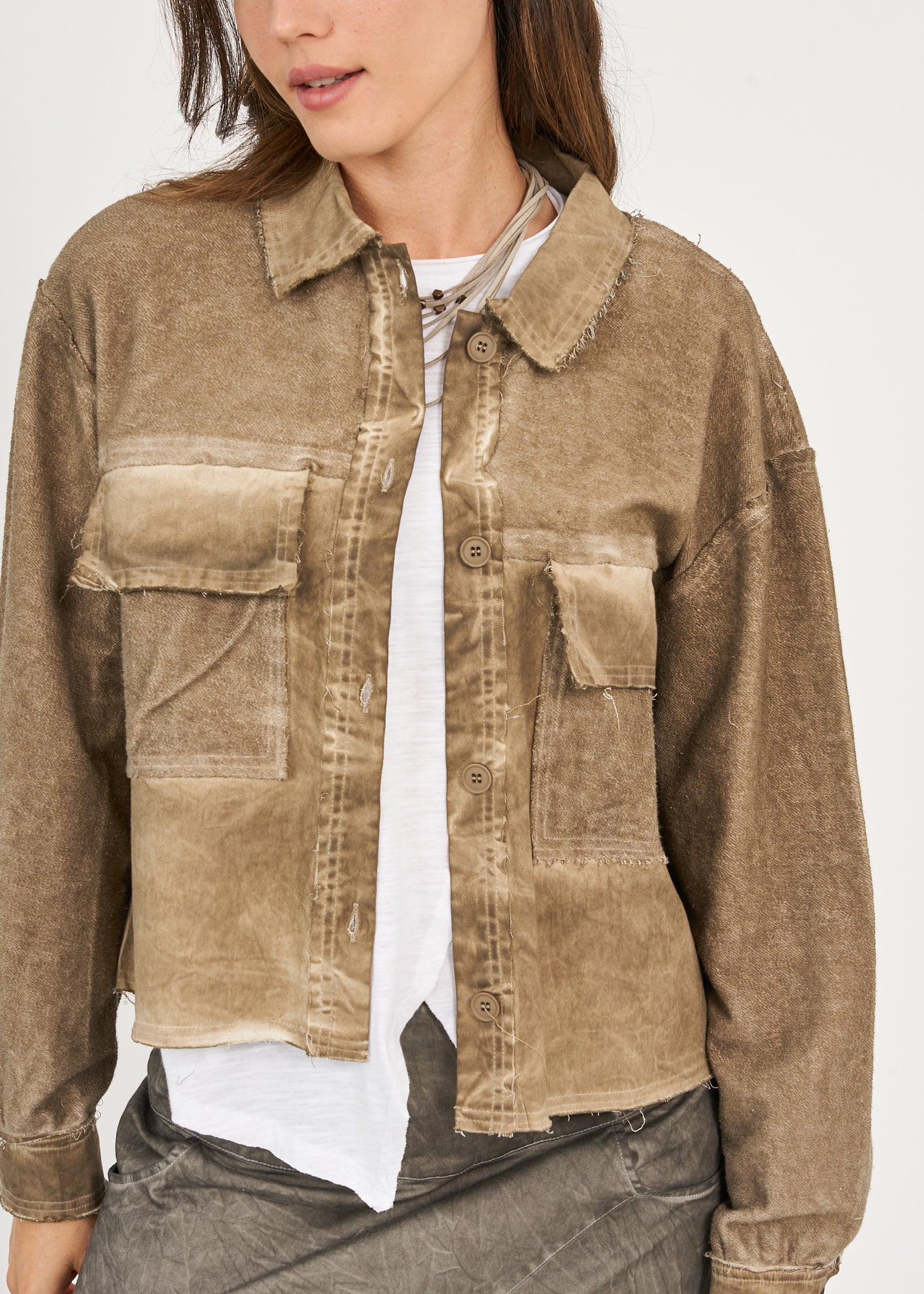 ג'קט חולצה בצביעת ווש חום