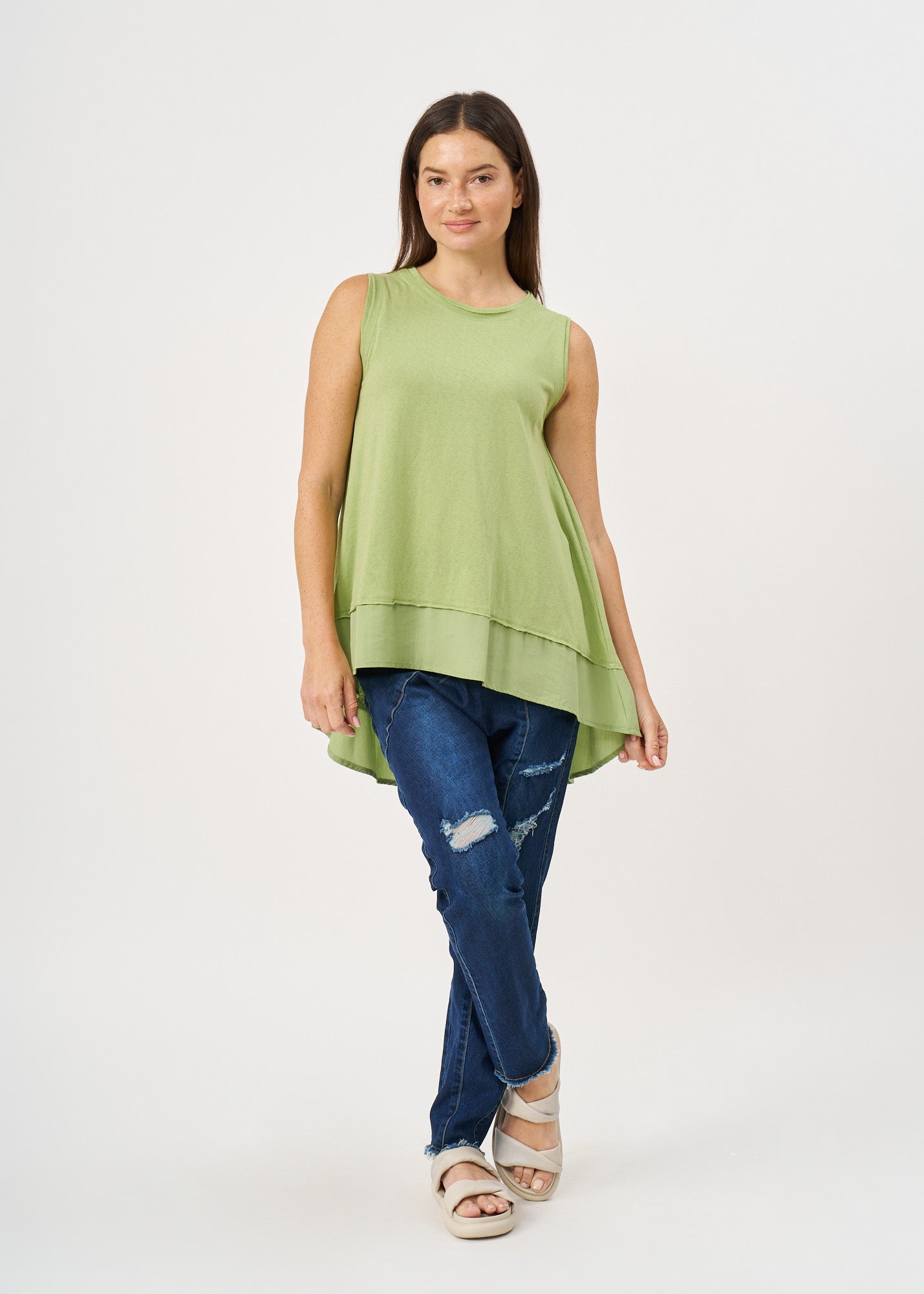 Green fabric combination extension tank top
