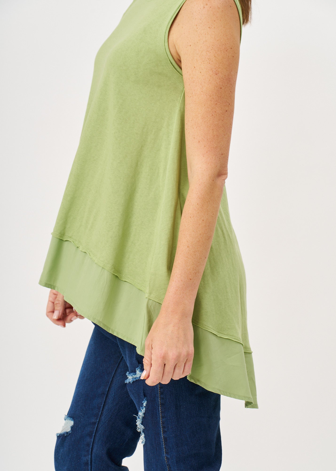 Green fabric combination extension tank top
