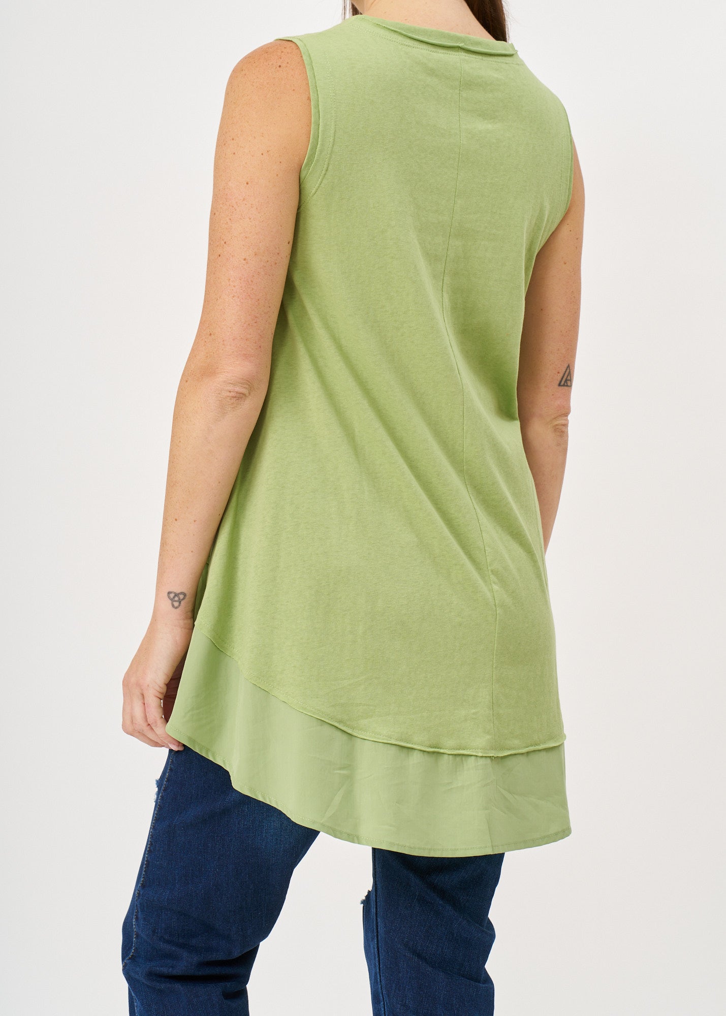 Green fabric combination extension tank top