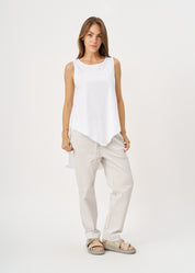 White flared tank top with a white flared hem