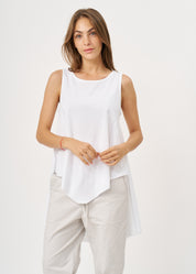 White flared tank top with a white flared hem