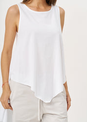 White flared tank top with a white flared hem