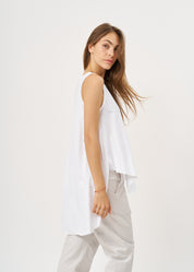 White flared tank top with a white flared hem