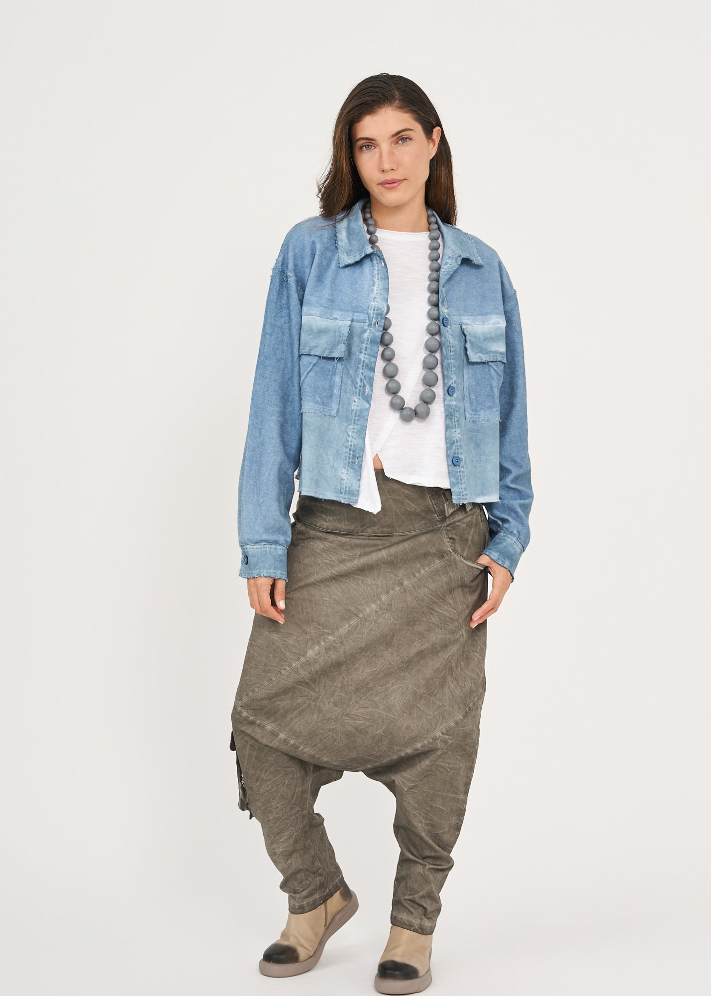 ג'קט חולצה בצביעת ווש כחול