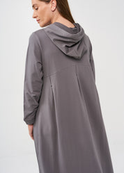 Long sleeve dress with hood and kangaroo pocket, dark gray