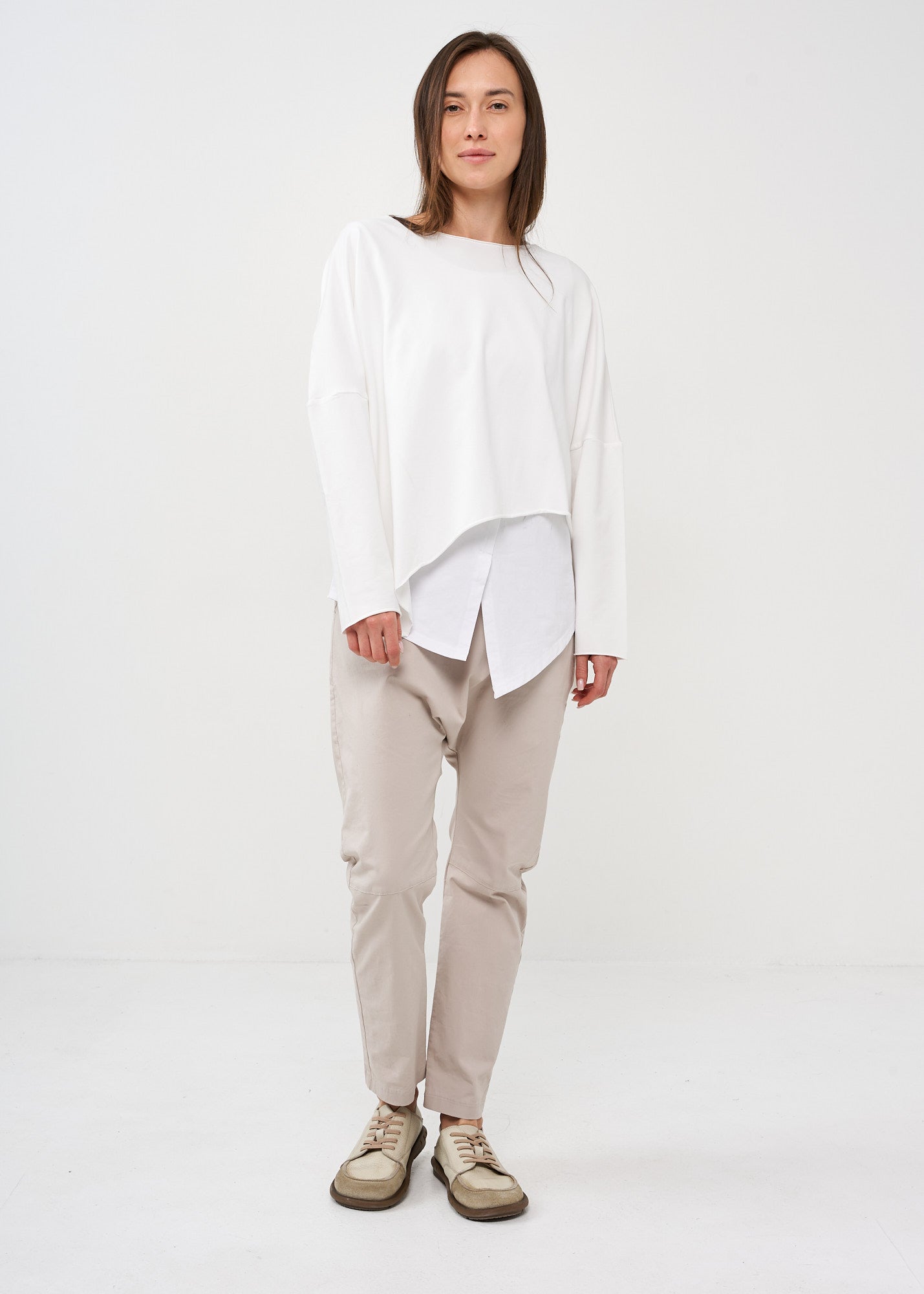 חולצת עטלף שרוול ארוך פרנץ' טרי לבן