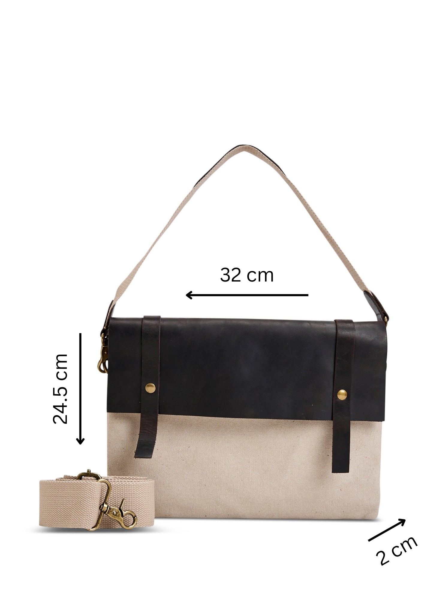 Medium canvas leather skin bag + 2 beige straps