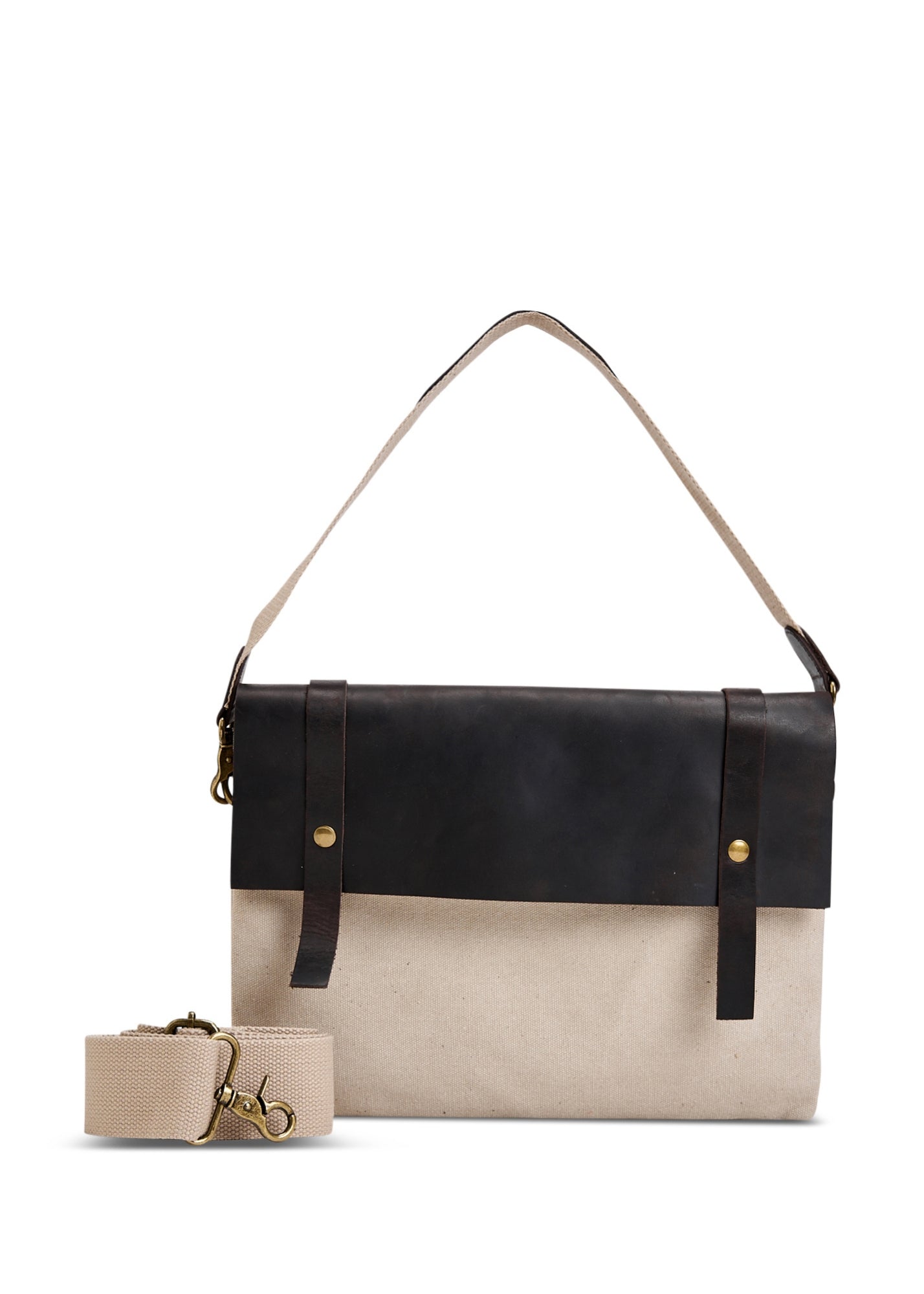 Medium canvas leather skin bag + 2 beige straps