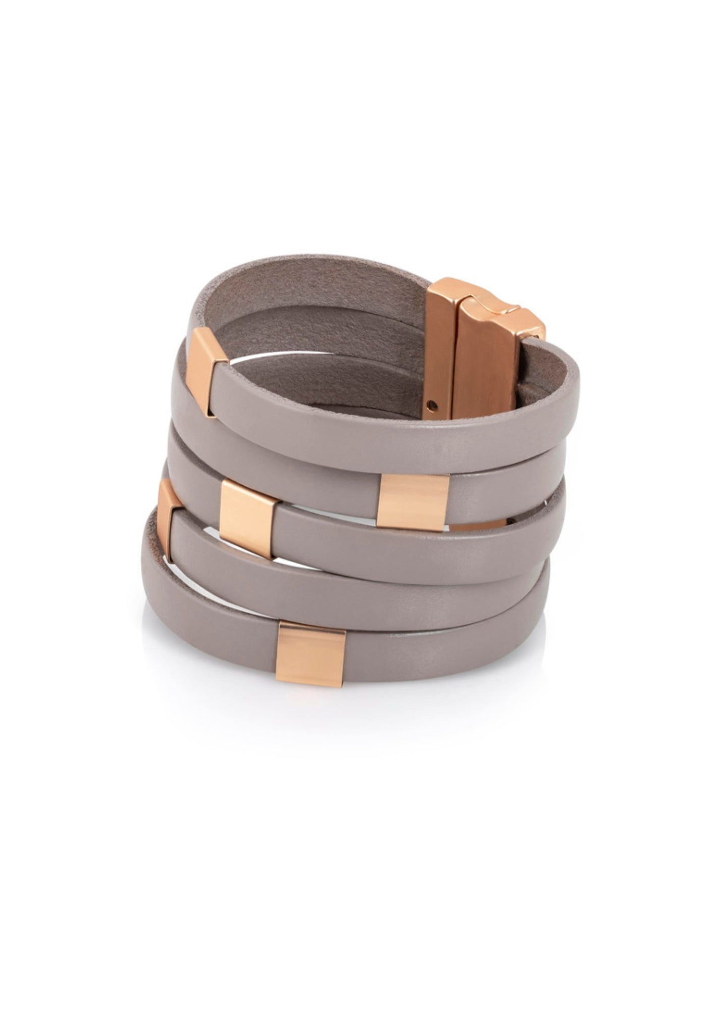 Wide square top beige magnetic leather bracelet