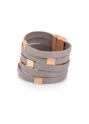 Wide square top beige magnetic leather bracelet