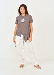 חולצה שרוול קצר כפתרה אלכסונית אפור כהה