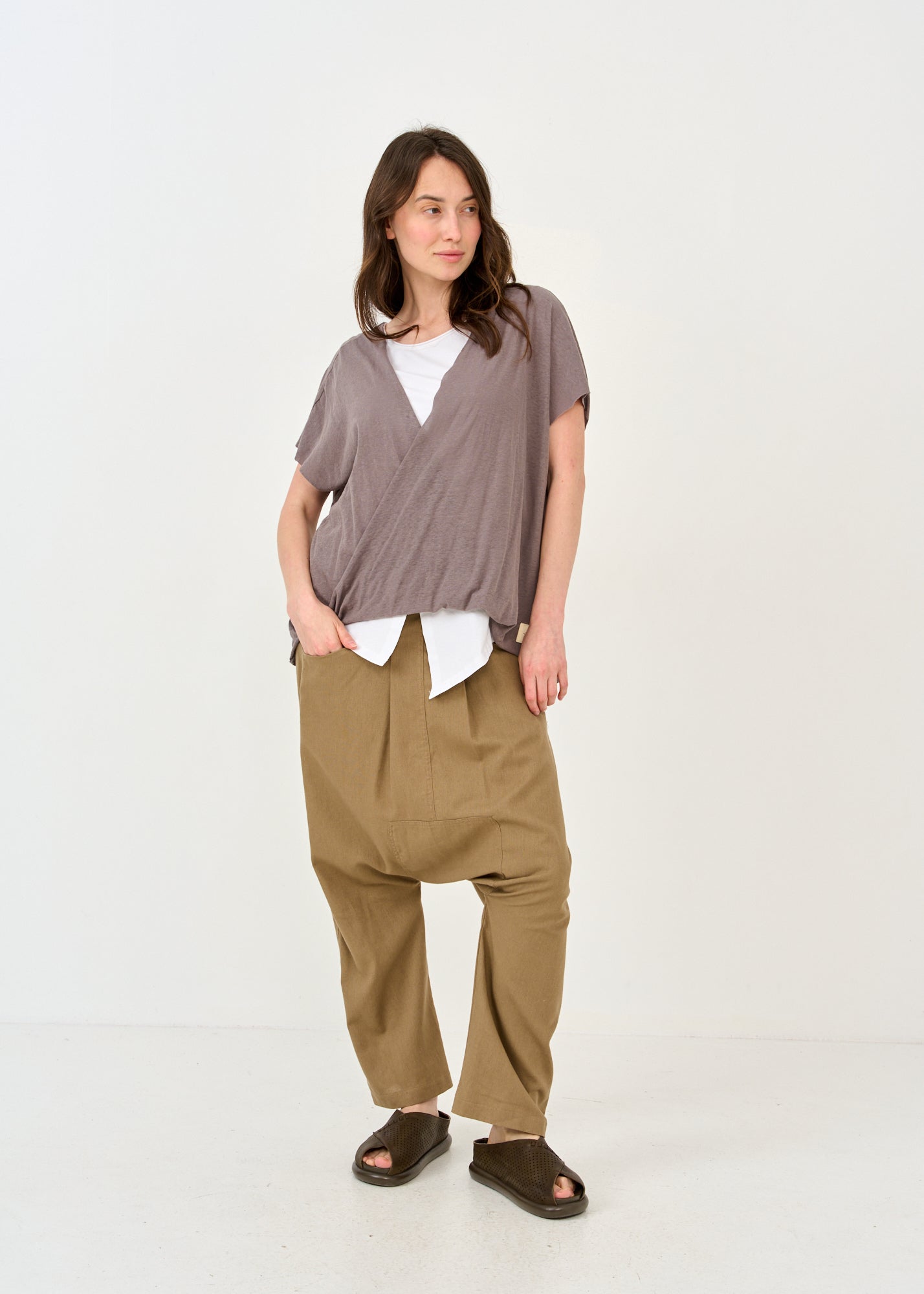 Dark gray round front thin knit shirt