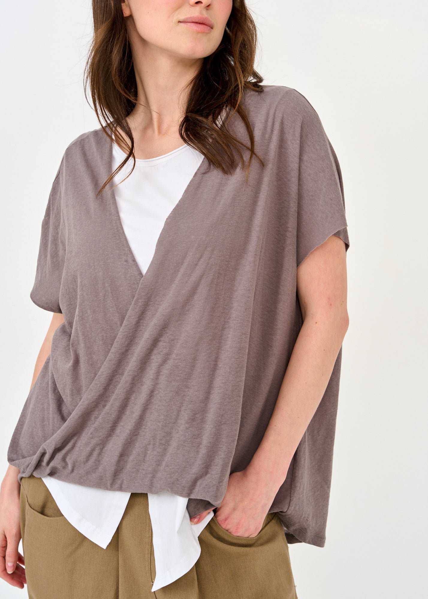 Dark gray round front thin knit shirt