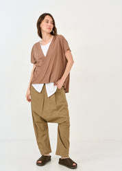 Brown round front thin knit shirt