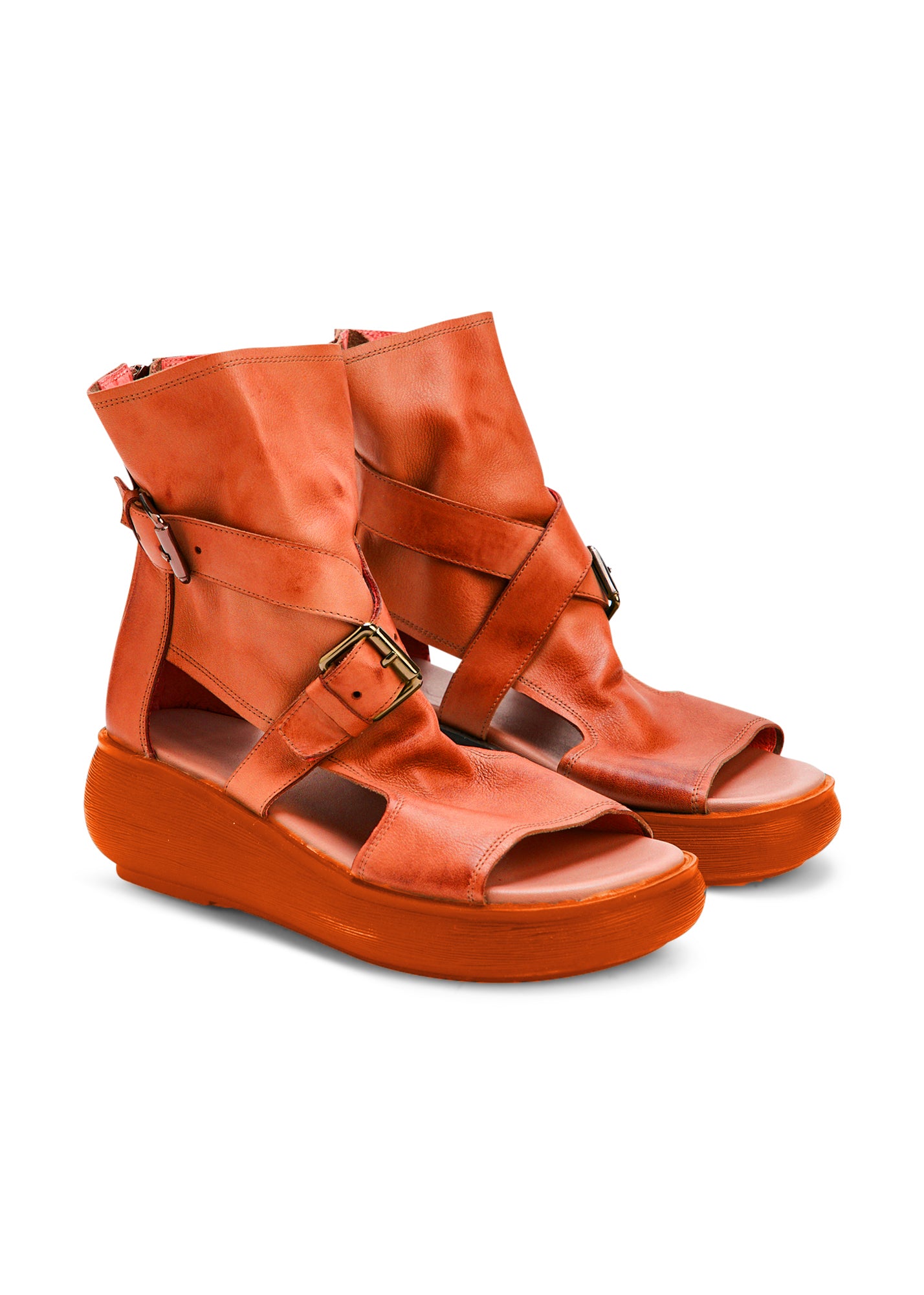 Orange diagonal strap high sandals – Mia Inspiration