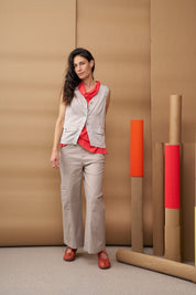 נעלי בובה אסימטריות עור עם אבזם כתום