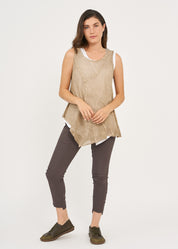 Washed mesh tank top with pointed end, beige wash