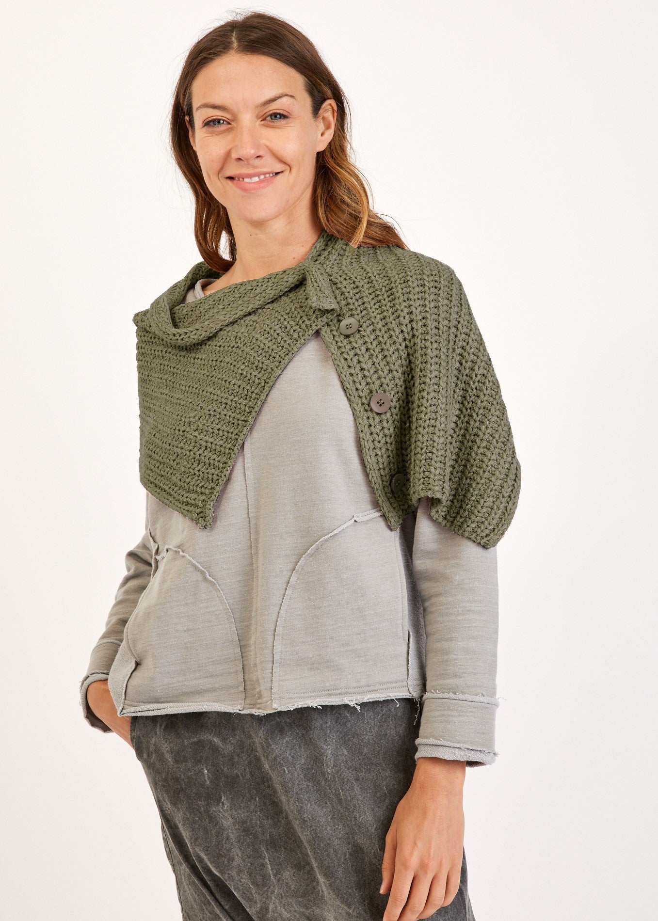 Scarf with green buttons