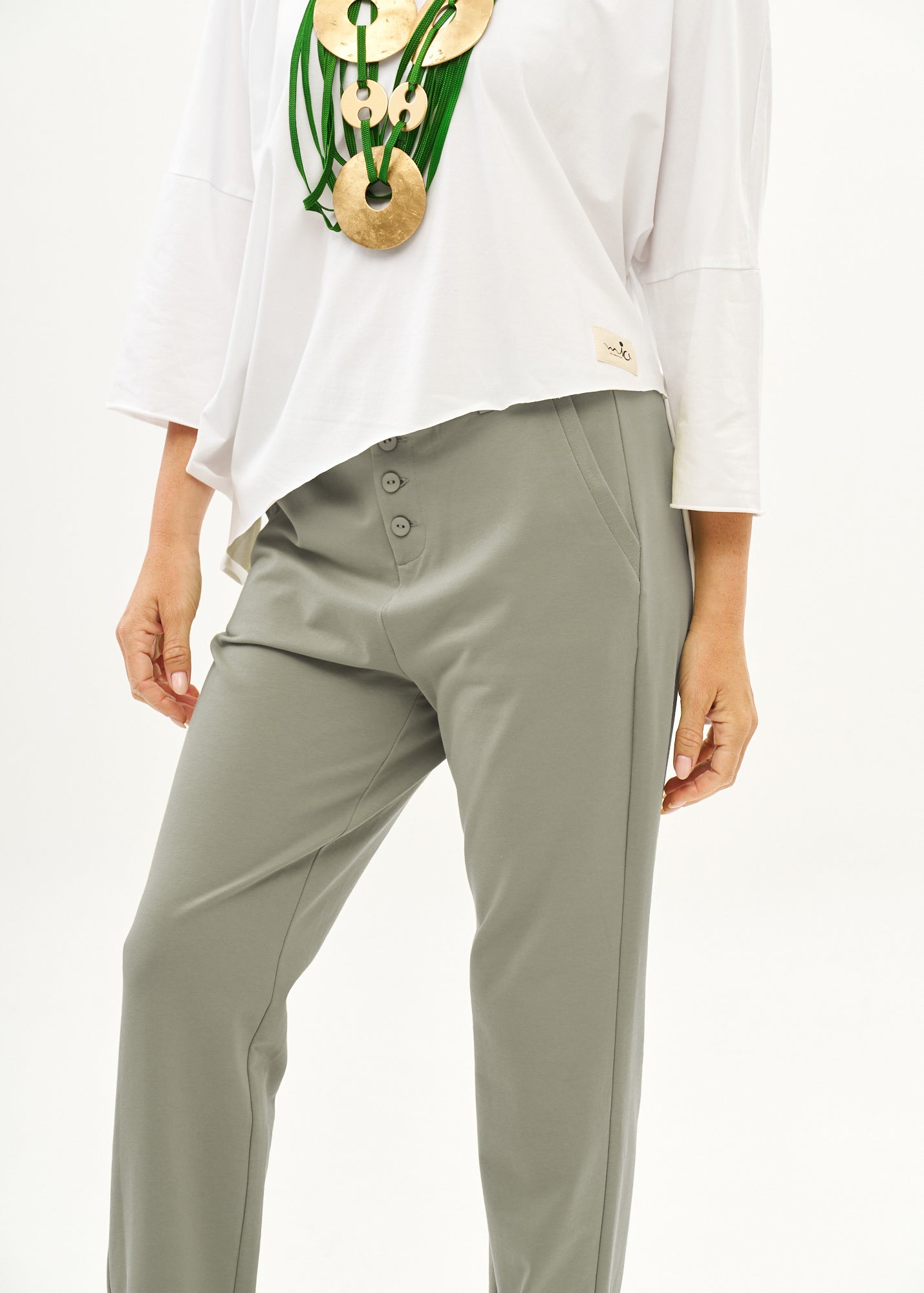 מכנסיים בוי טריקו עם כפתורים אפור