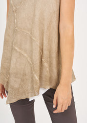 Washed mesh tank top with pointed end, beige wash