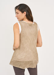 Washed mesh tank top with pointed end, beige wash