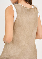 Washed mesh tank top with pointed end, beige wash