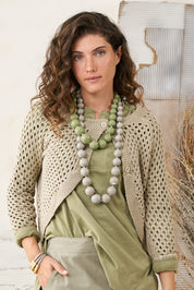 Long gray wood chip handmade necklace