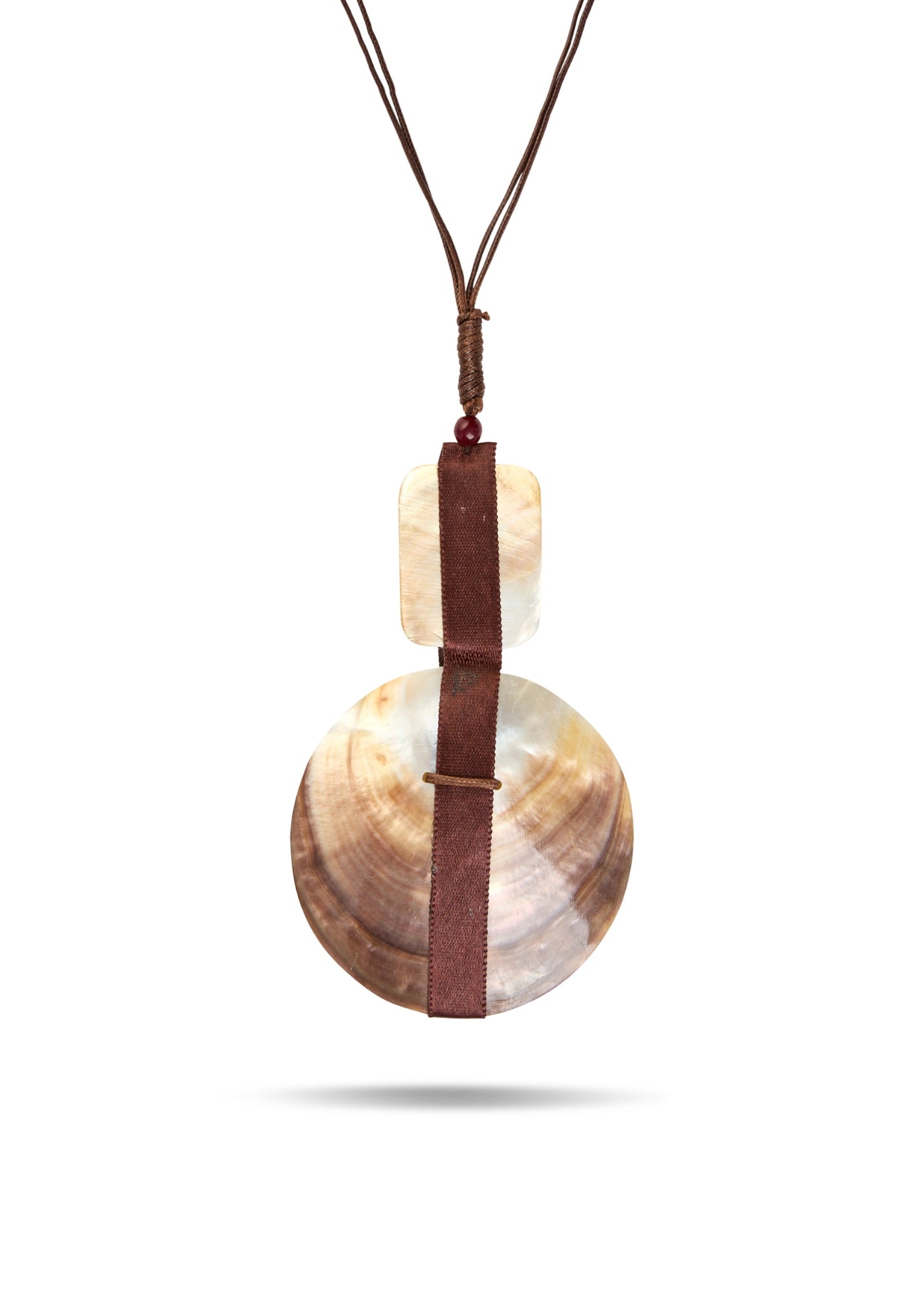 Shell handmade necklace and brown ribbon