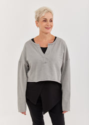 סווטשירט שרוול ארוך בגזרת קרופ אפור