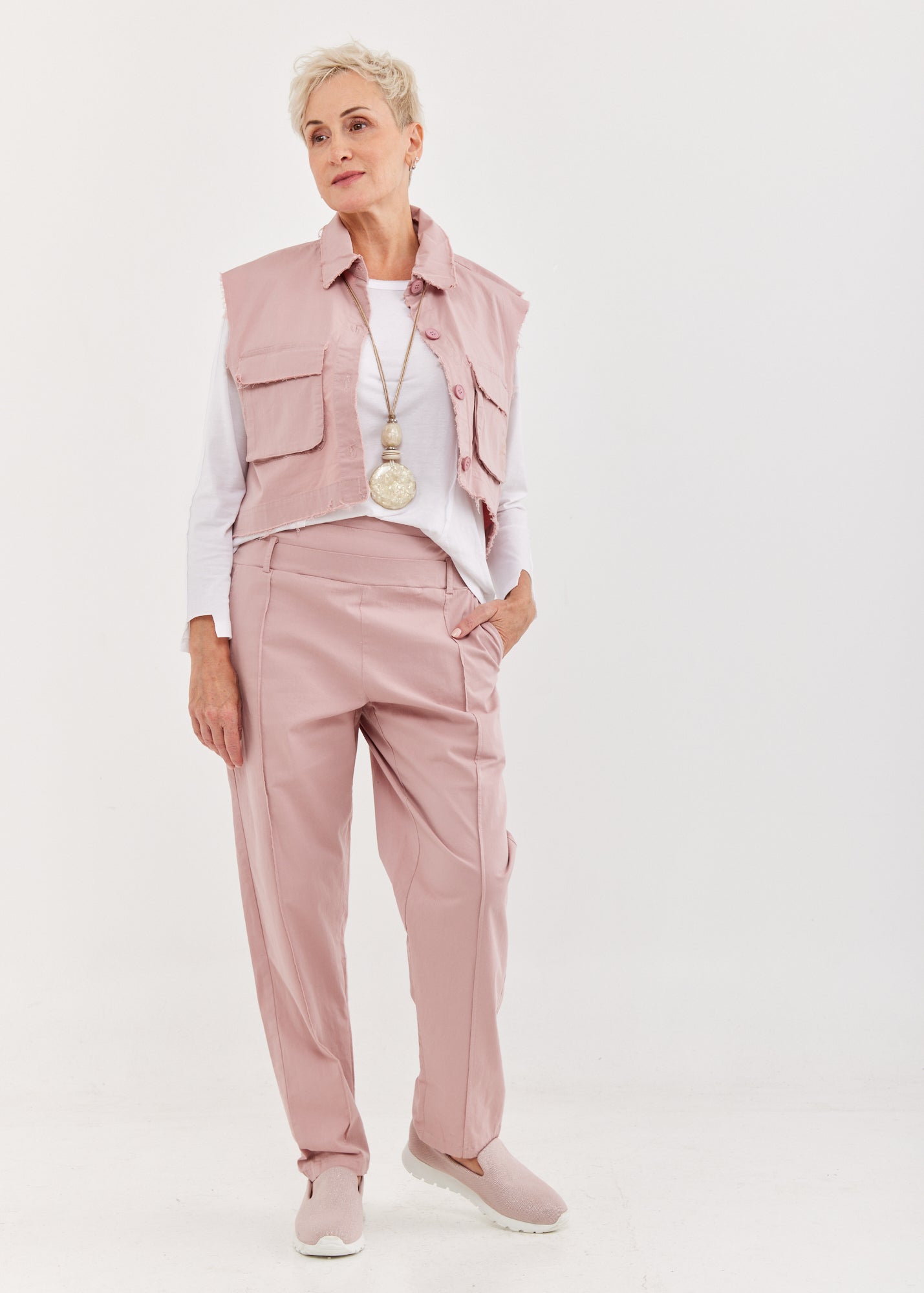 Pink double belt pants