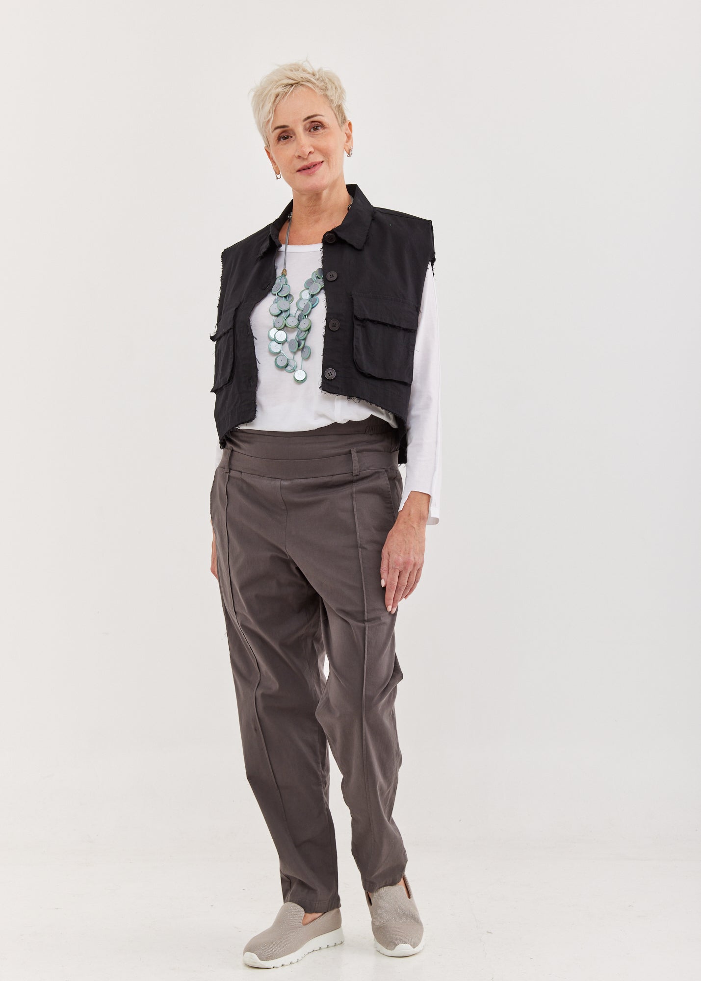 מכנסיים חגורה כפולה אפור כהה