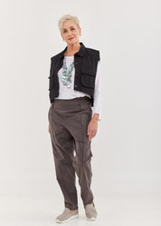 מכנסיים חגורה כפולה אפור כהה