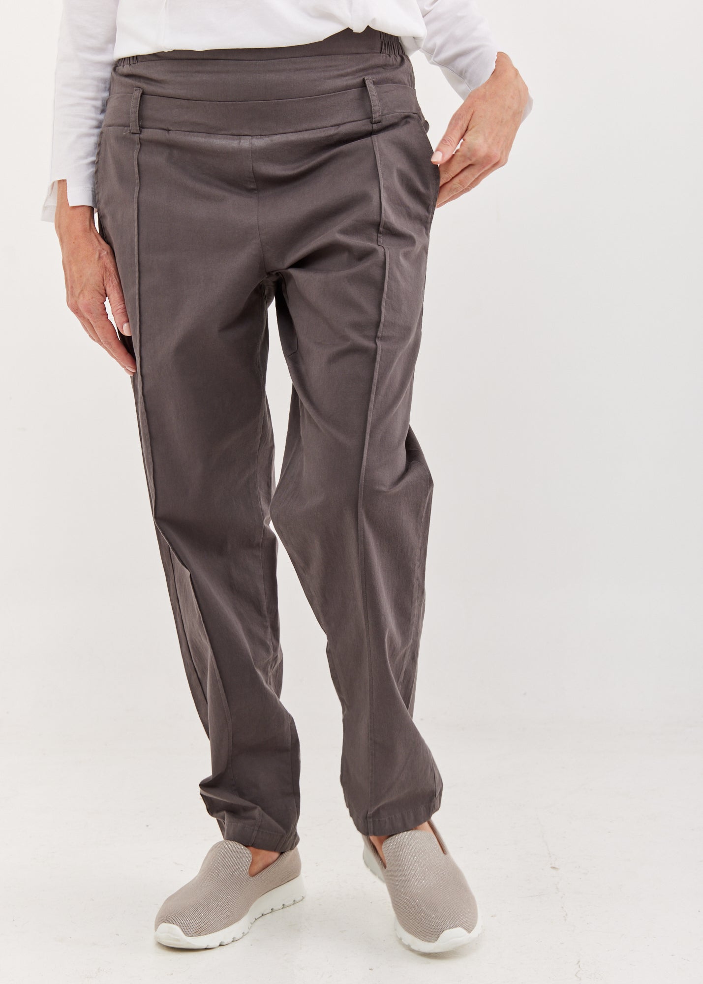 מכנסיים חגורה כפולה אפור כהה