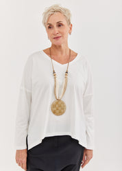 חולצה שרוול ארוך מפתח וי לבן