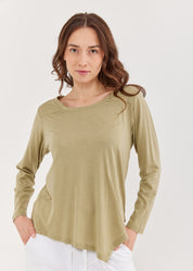 חולצת טי וי לצד למטה שרוול ארוך ירוק