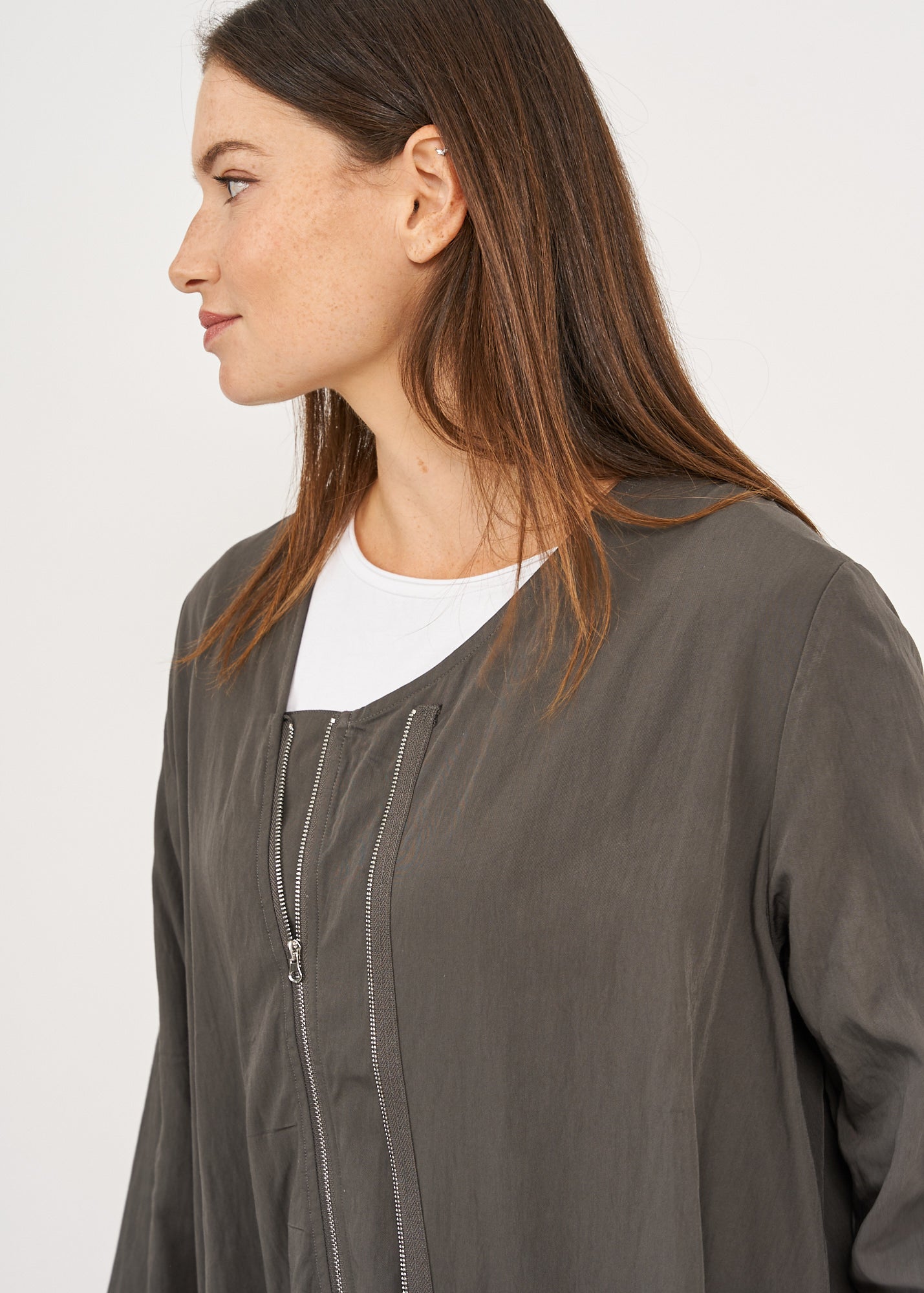 עליונית שרוול ארוך שני רוכסנים אפור כהה