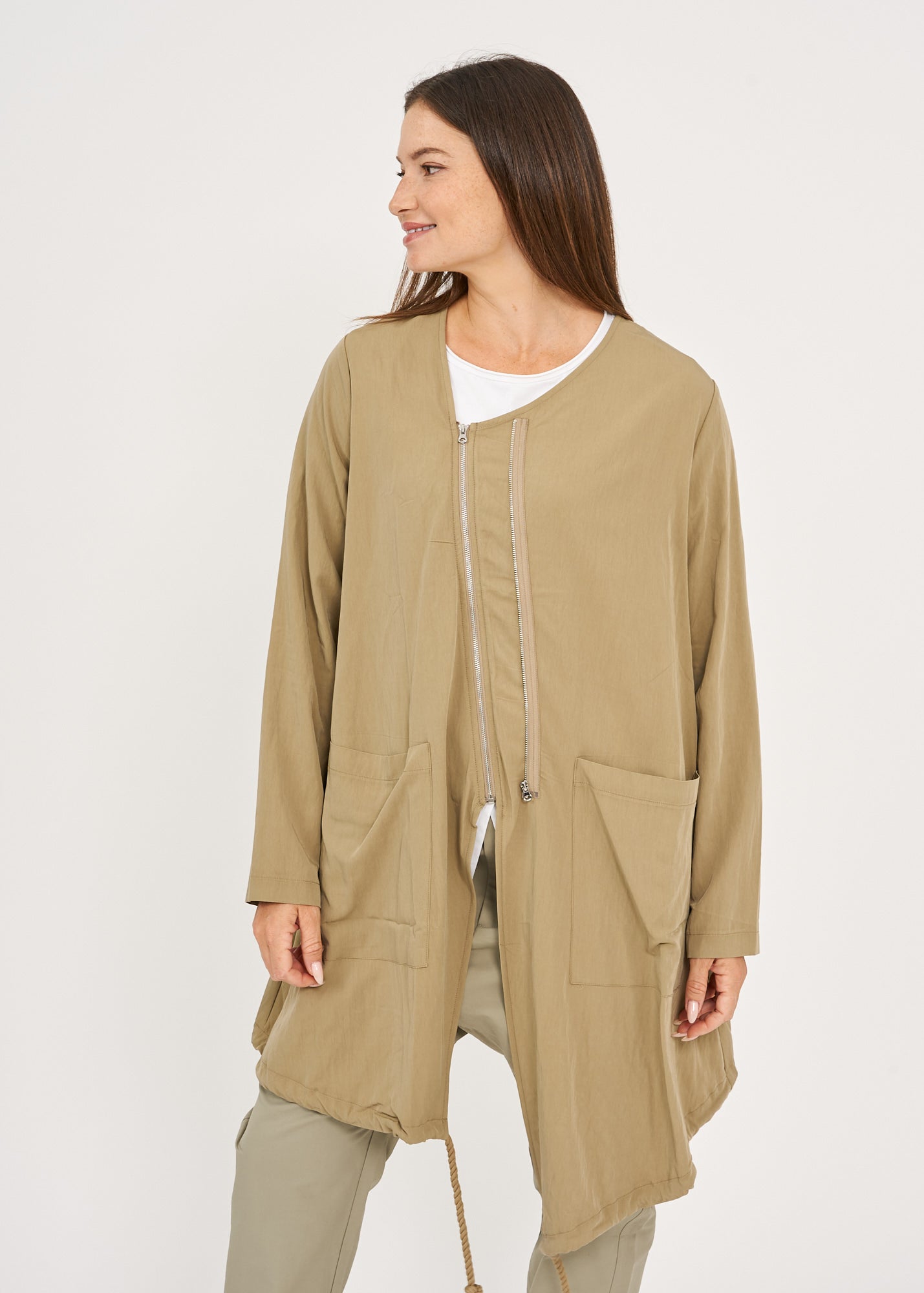 עליונית שרוול ארוך שני רוכסנים חום