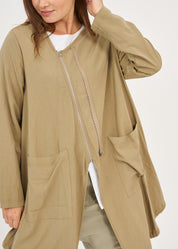 עליונית שרוול ארוך שני רוכסנים חום