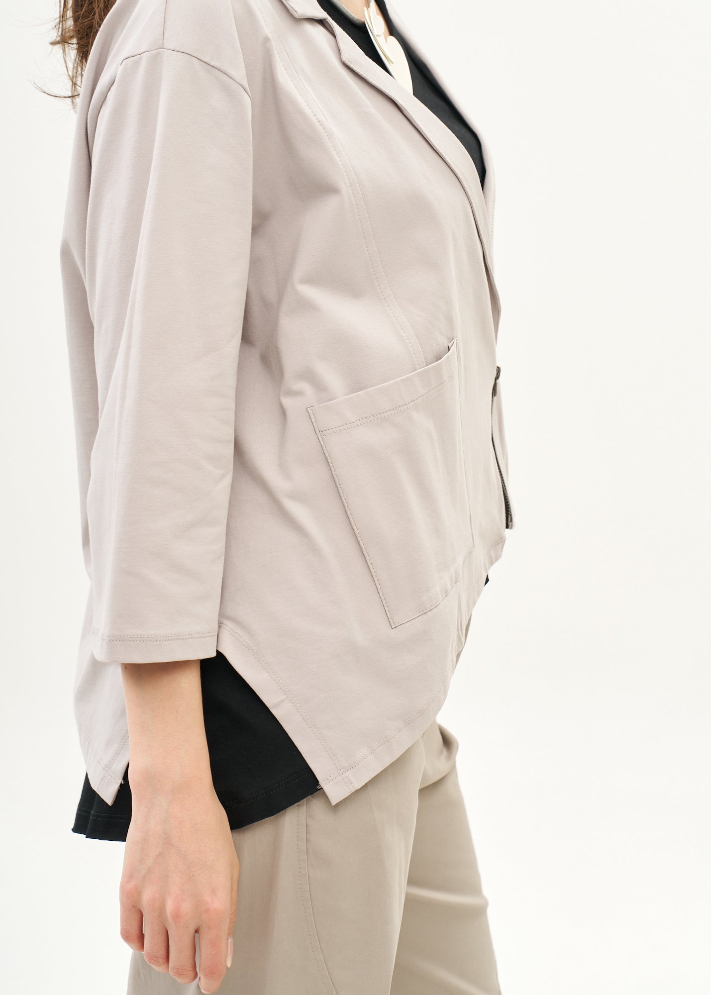 עליונית שרוול 3/4 רוכסן אלכסוני אפור בהיר