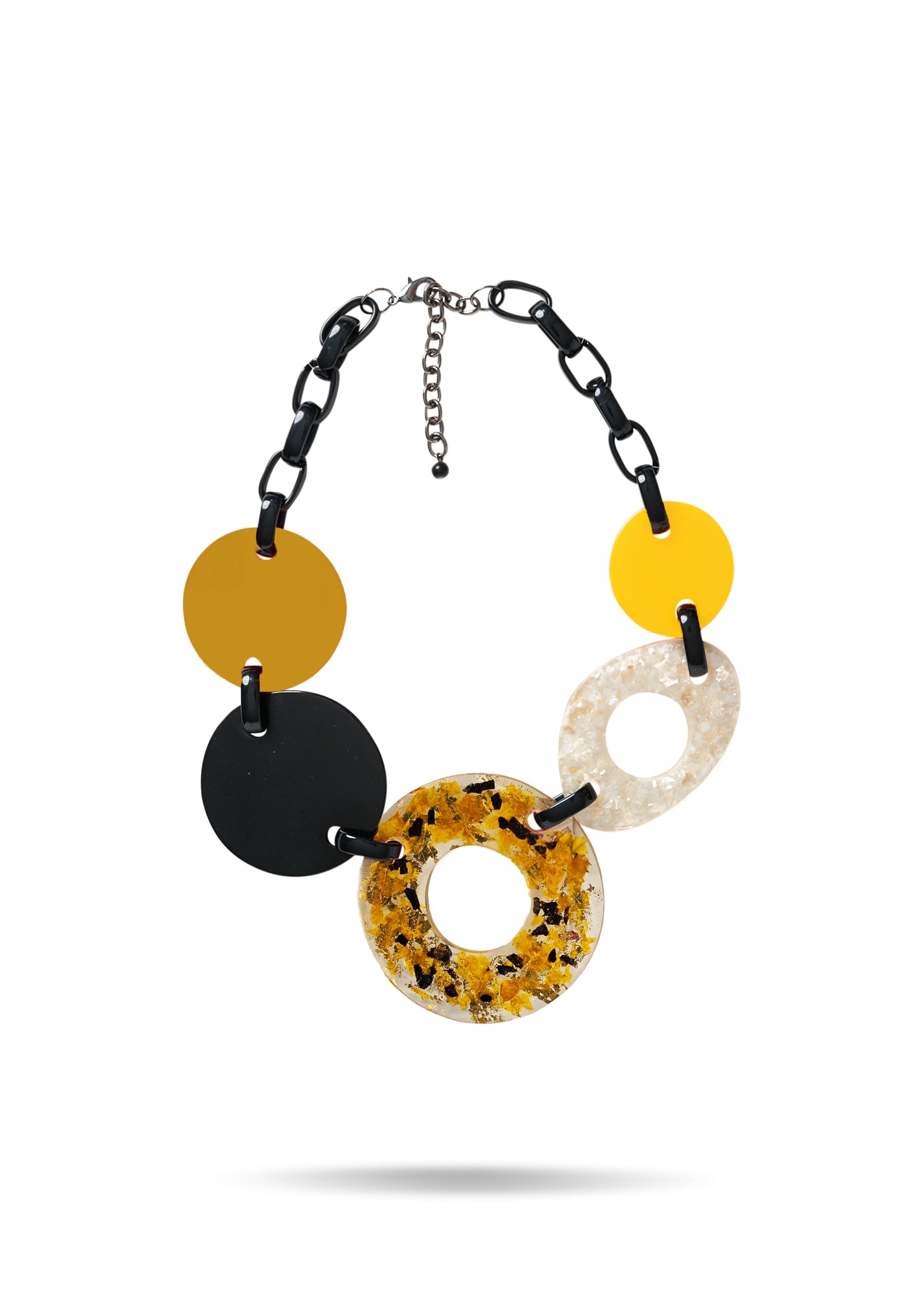 Large handmade necklace resin fragments of a yellow shell