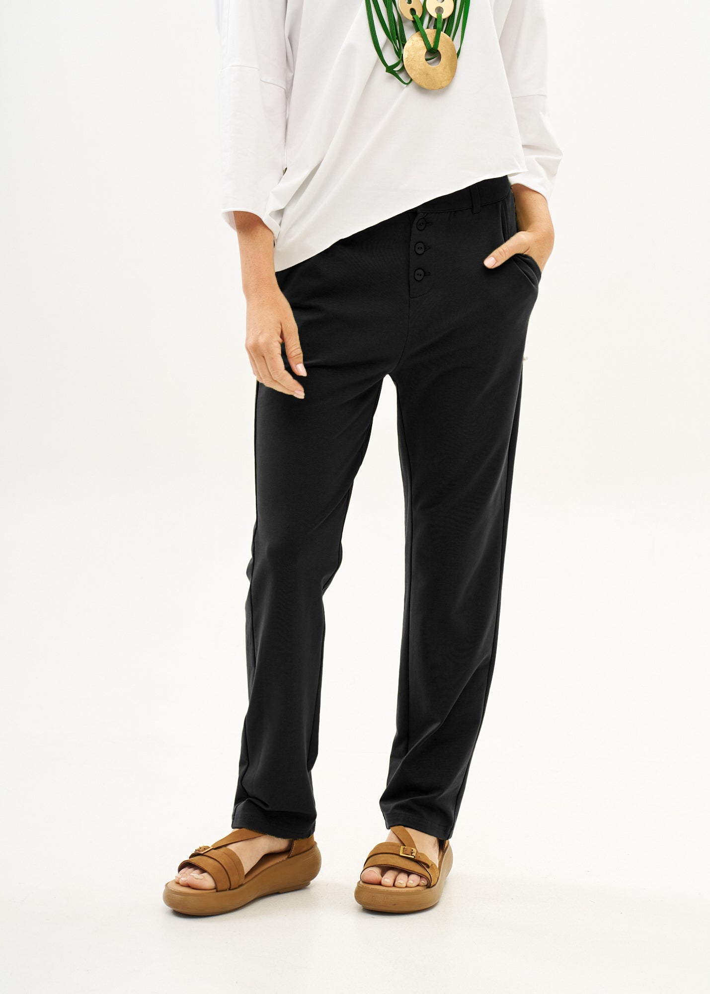 מכנסיים בוי טריקו עם כפתורים שחור