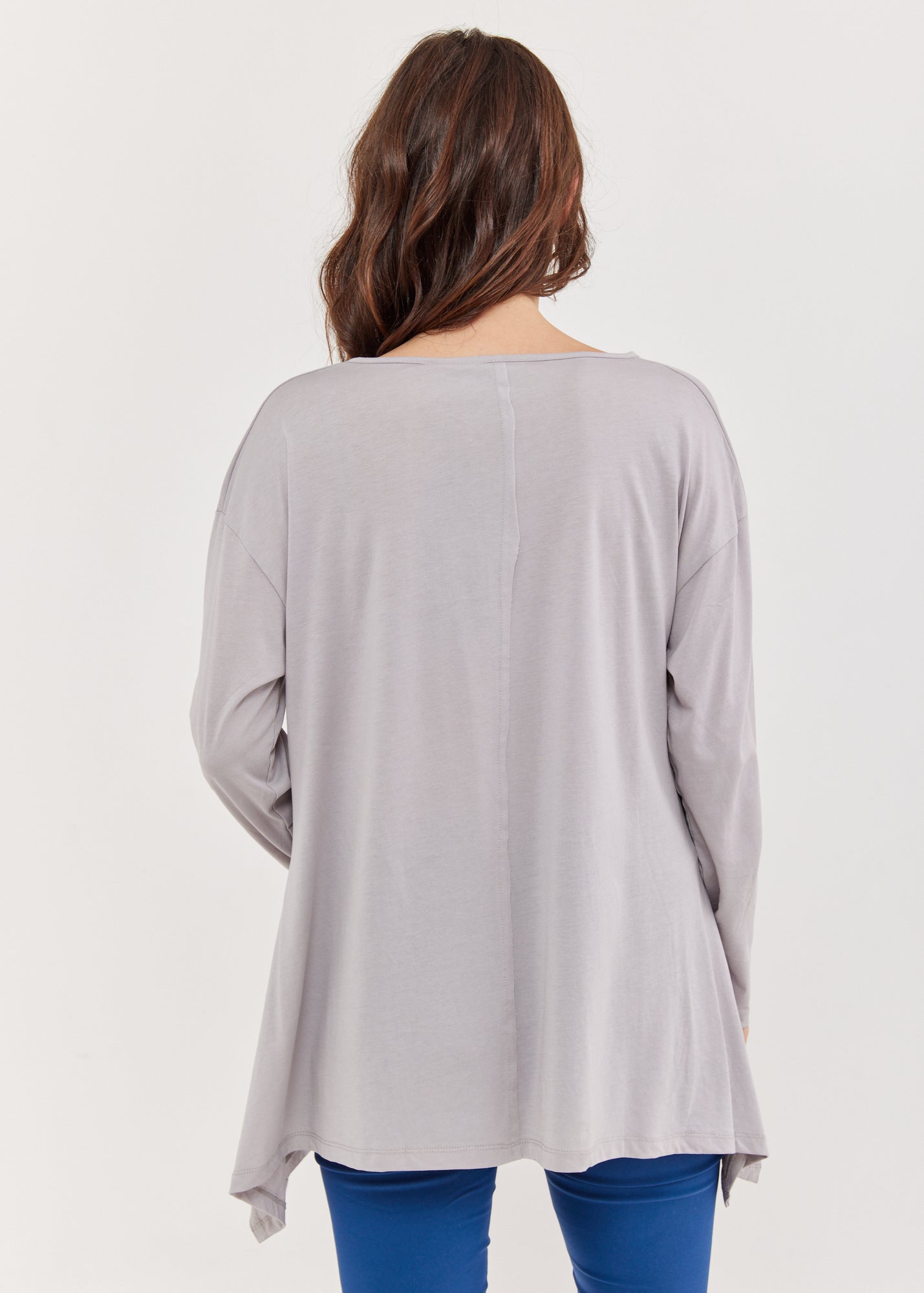 חולצה שרוול ארוך סיומת מלבן אפור