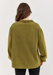 חולצה שרוול ארוך וי וצווארון סיני ירוק ווש