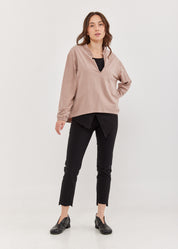חולצה שרוול ארוך וי וצווארון סיני ורוד ווש
