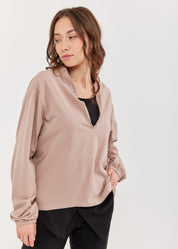חולצה שרוול ארוך וי וצווארון סיני ורוד ווש