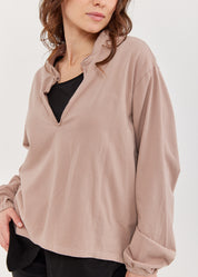 חולצה שרוול ארוך וי וצווארון סיני ורוד ווש