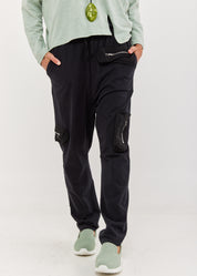 מכנסיים שילוב כיסי ניילון עם רוכסן שחור