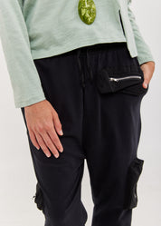 מכנסיים שילוב כיסי ניילון עם רוכסן שחור